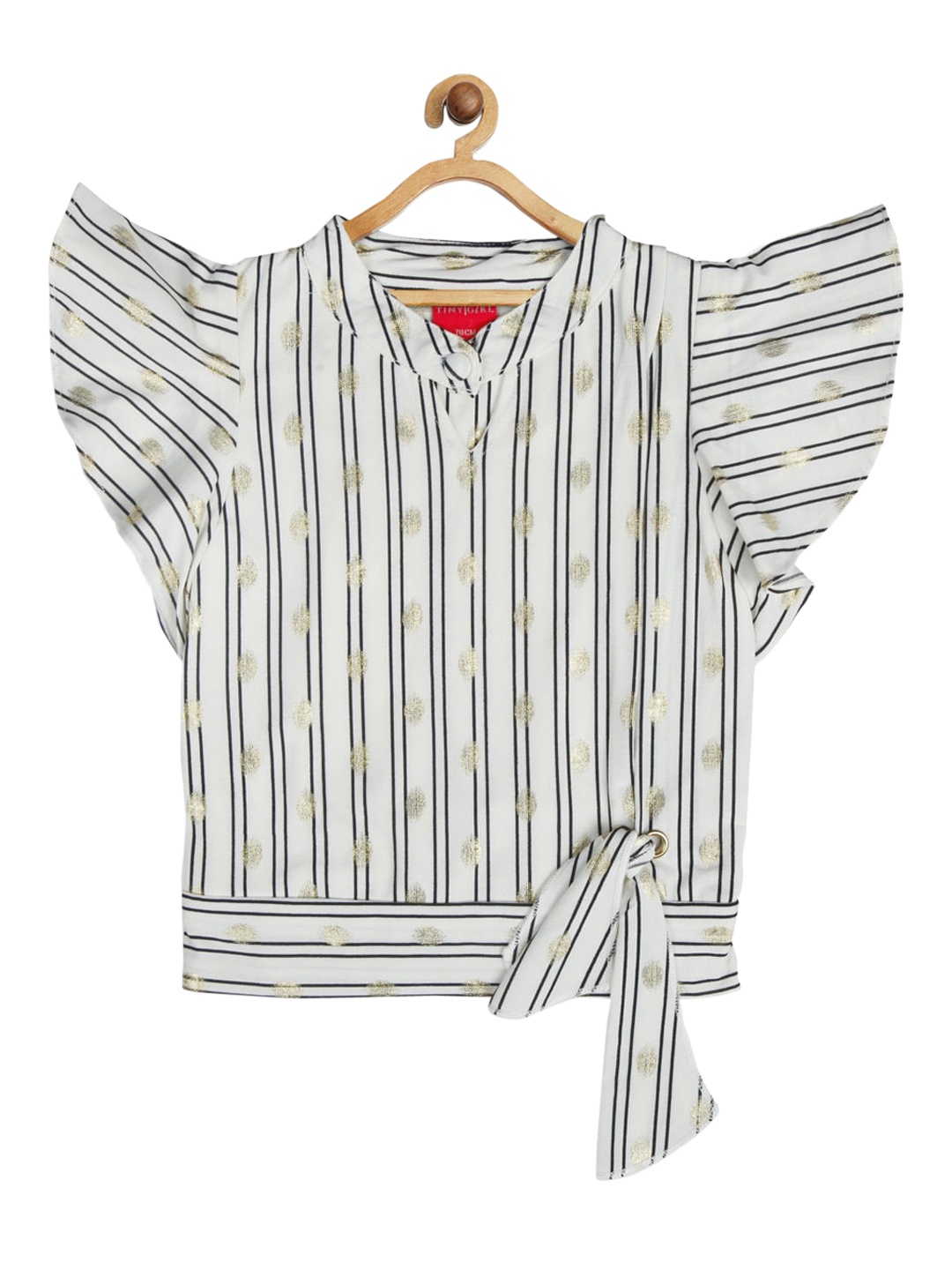 Tiny Girl Off White & Black Striped Regular Top