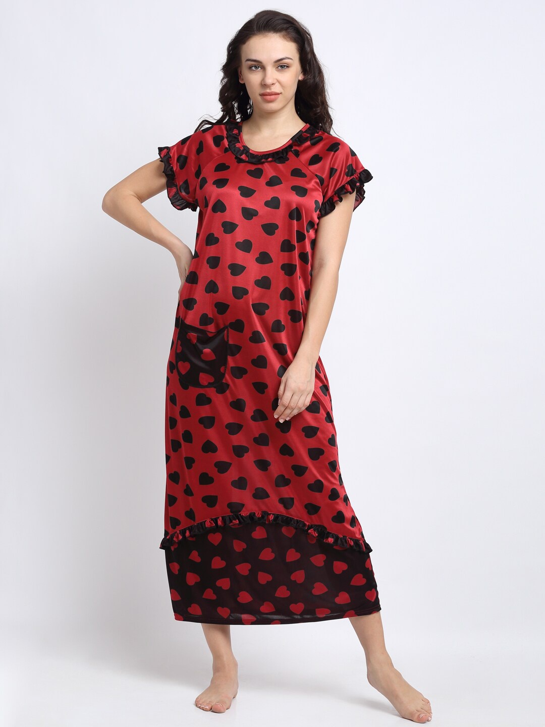 

NEUDIS Women Maroon & Black Printed Nightdress