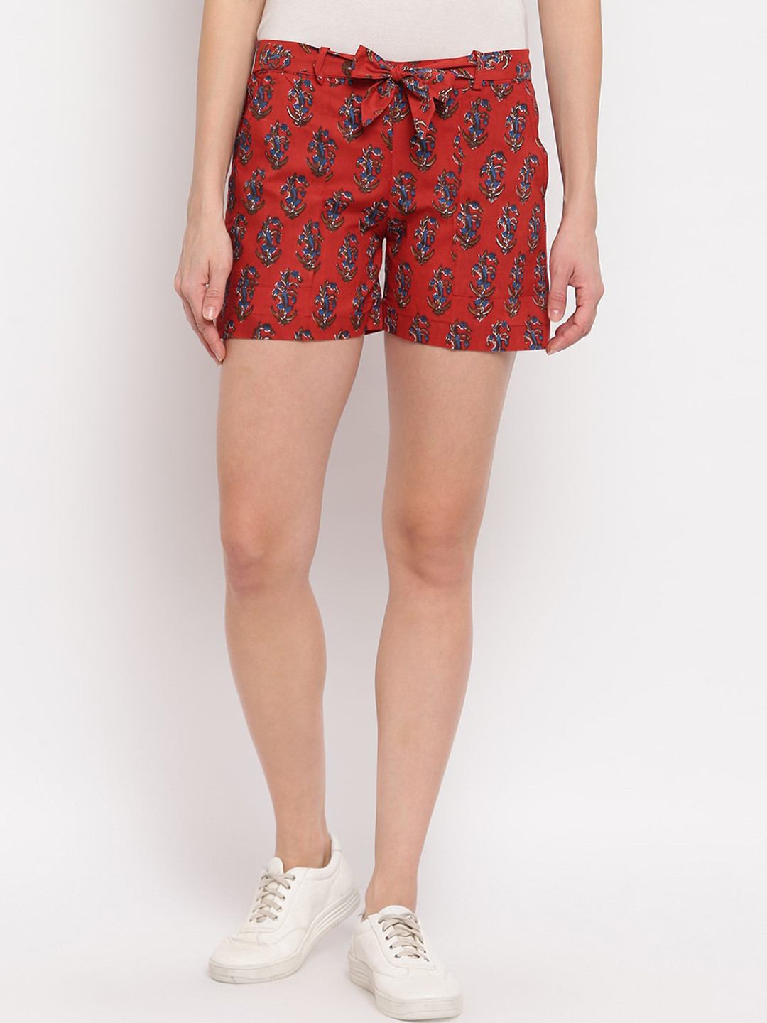 

Aawari Women Red Printed Regular Fit Cotton Shorts