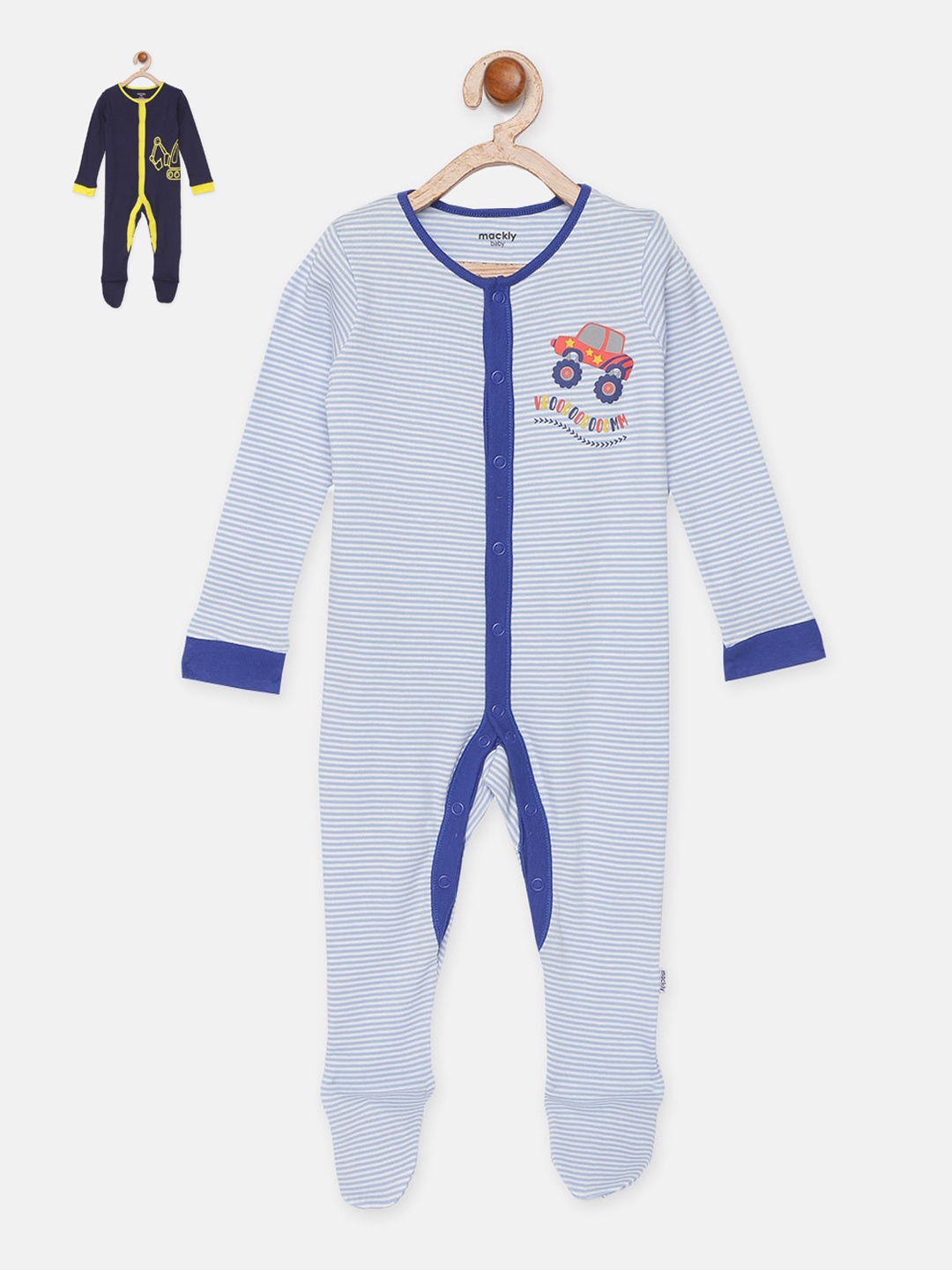 

mackly Infant Boys Pack Of 2 100% Cotton Sleepsuits, Navy blue
