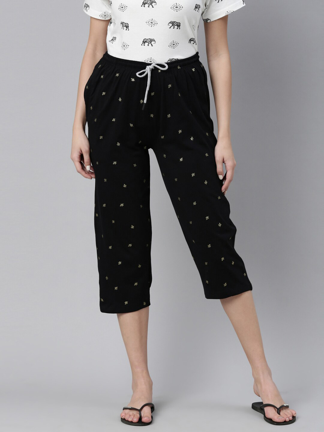 

Kryptic Women Black Printed Lounge Capris