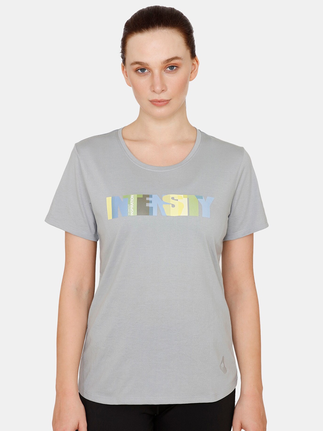 

Zelocity by Zivame Women Grey Printed Round Neck T-shirt
