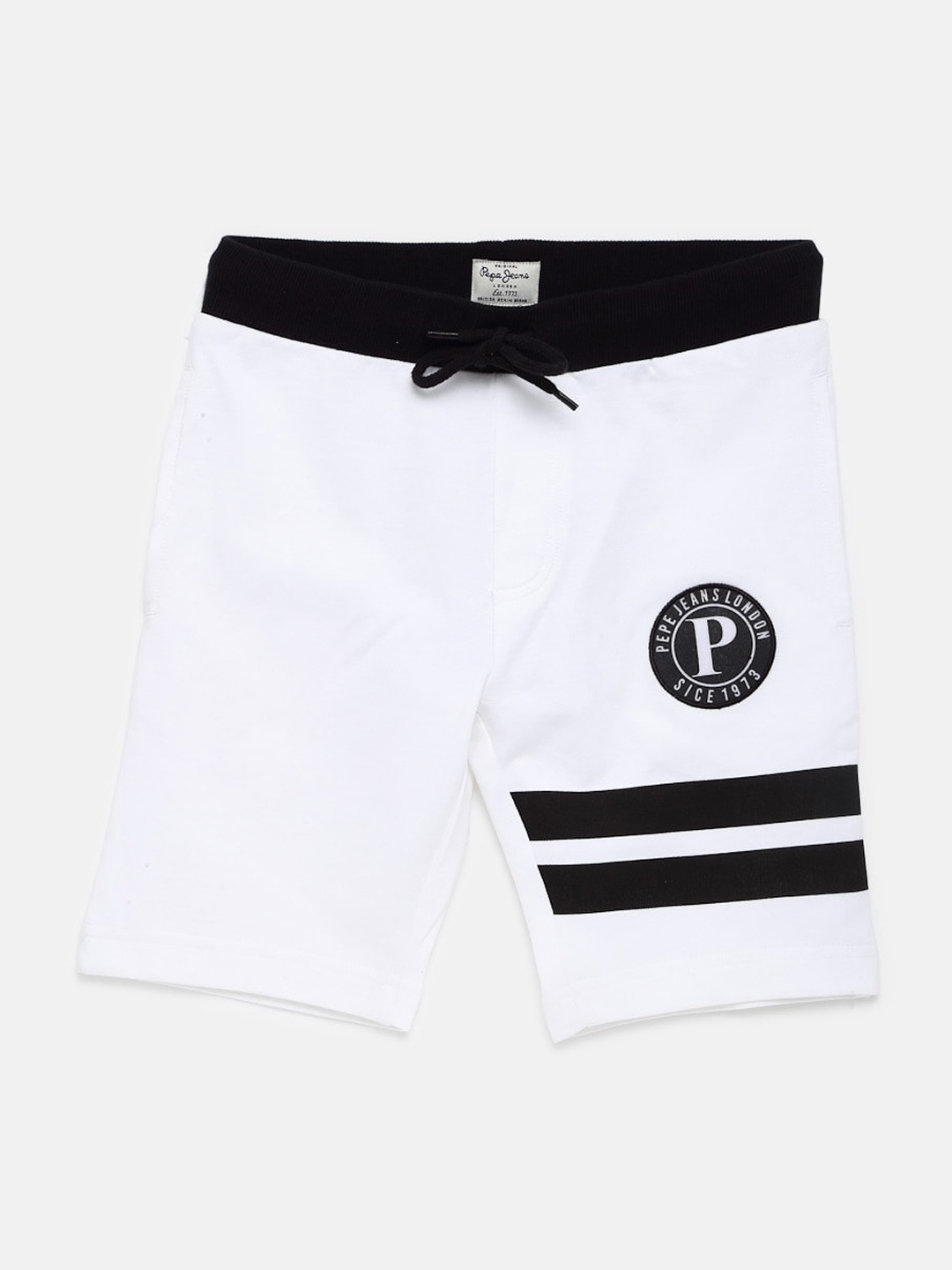 

Pepe Jeans Boys White & Black Printed Knee Length Cotton Regular Shorts
