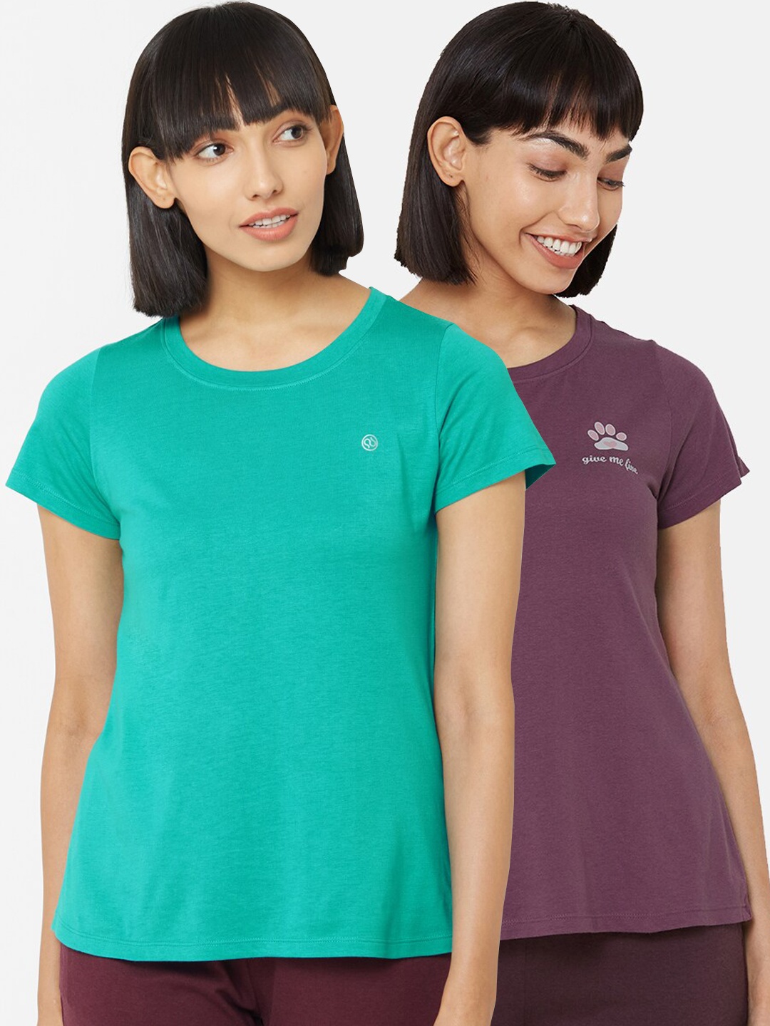 

Soie Women Pack Of 2 Solid Lounge T-Shirts, Purple
