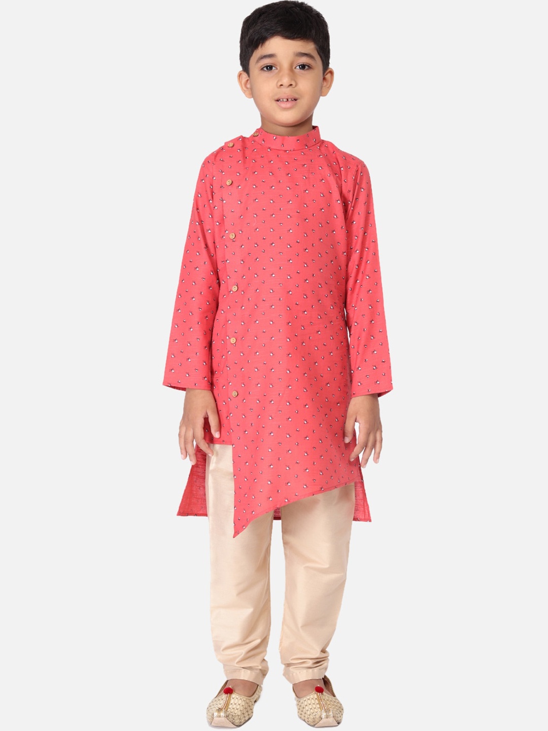 

TABARD Boys Pink & White Printed Kurta with Churidar