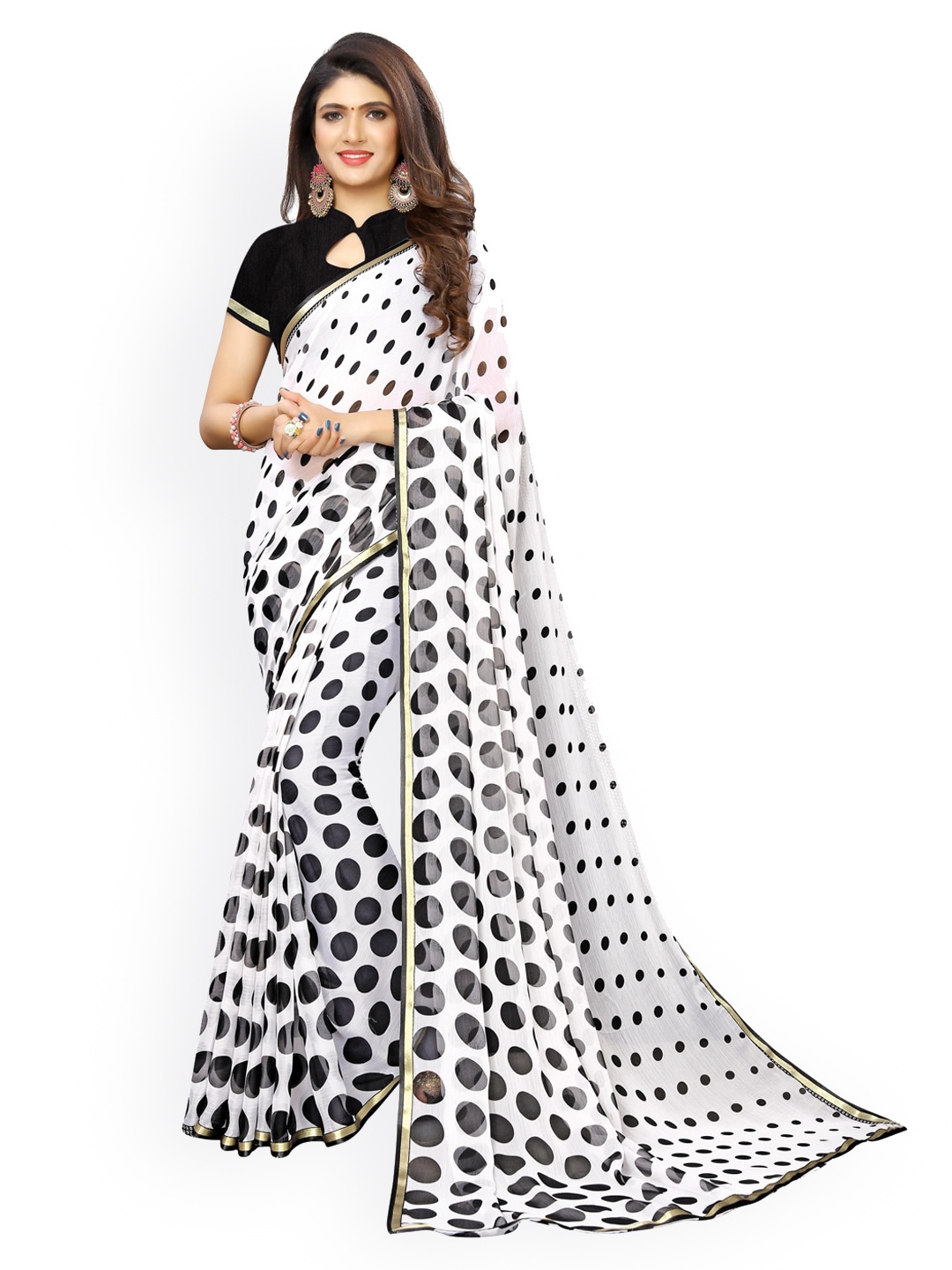 

KALINI White Printed Leheriya Saree
