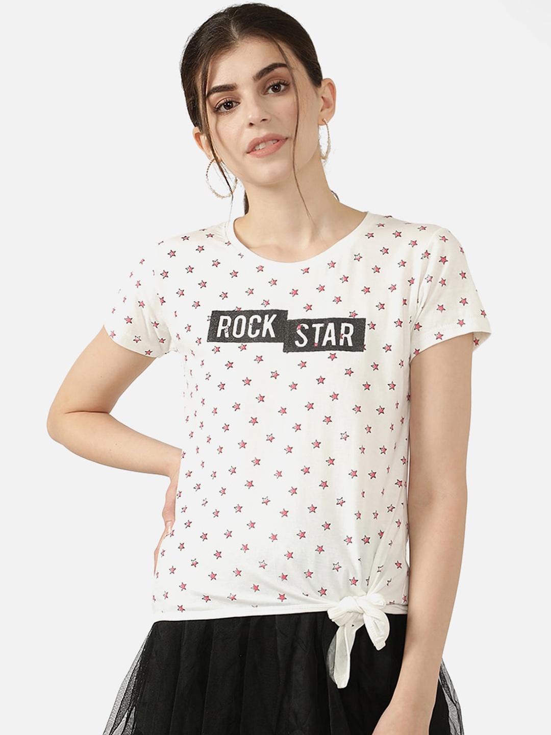 

V2 Value & Variety White Placement Print Chambray Regular Top