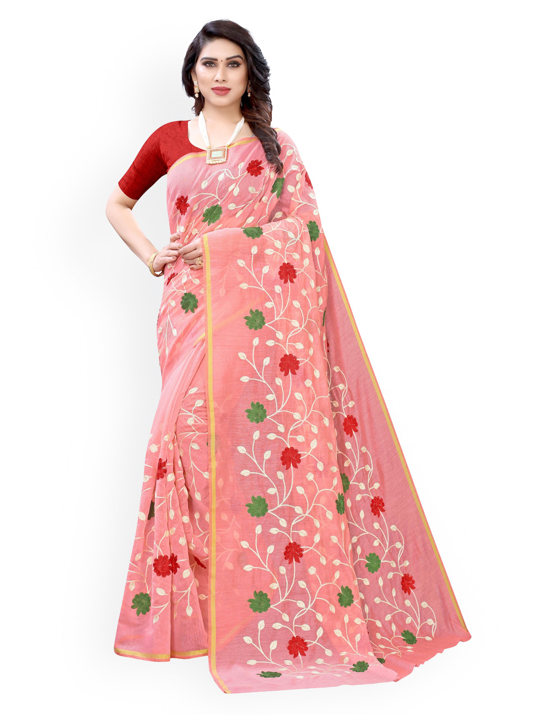 

KALINI Peach-Coloured Printed Saree