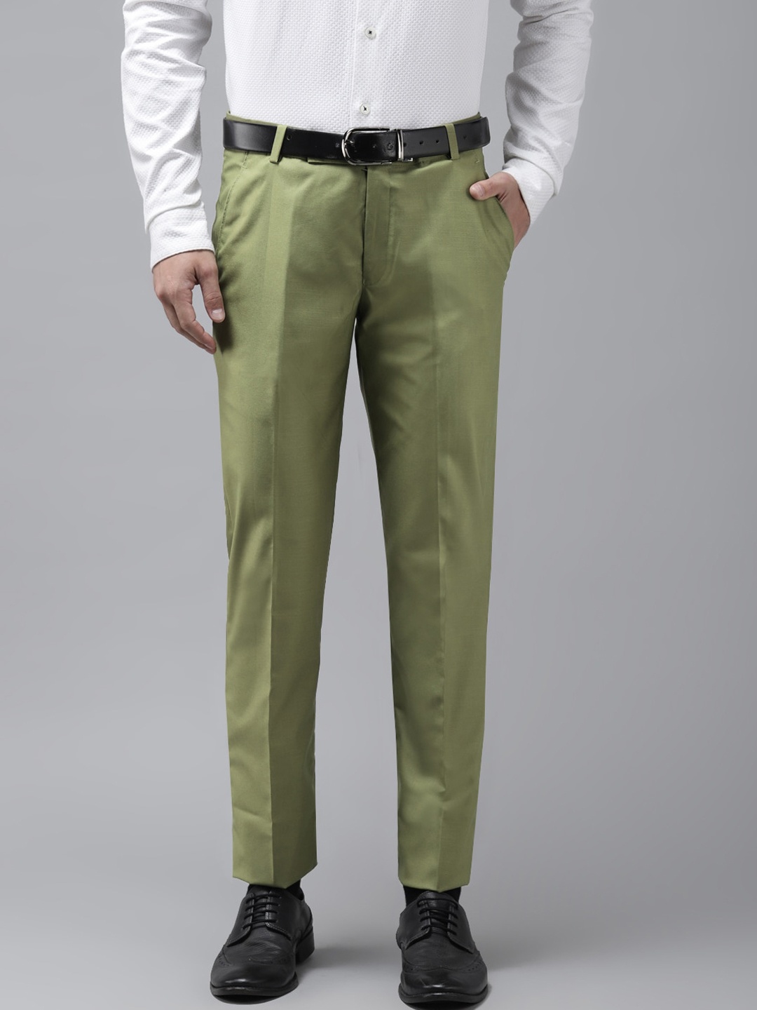 

hangup trend Men Green Regular Fit Solid Formal Trousers