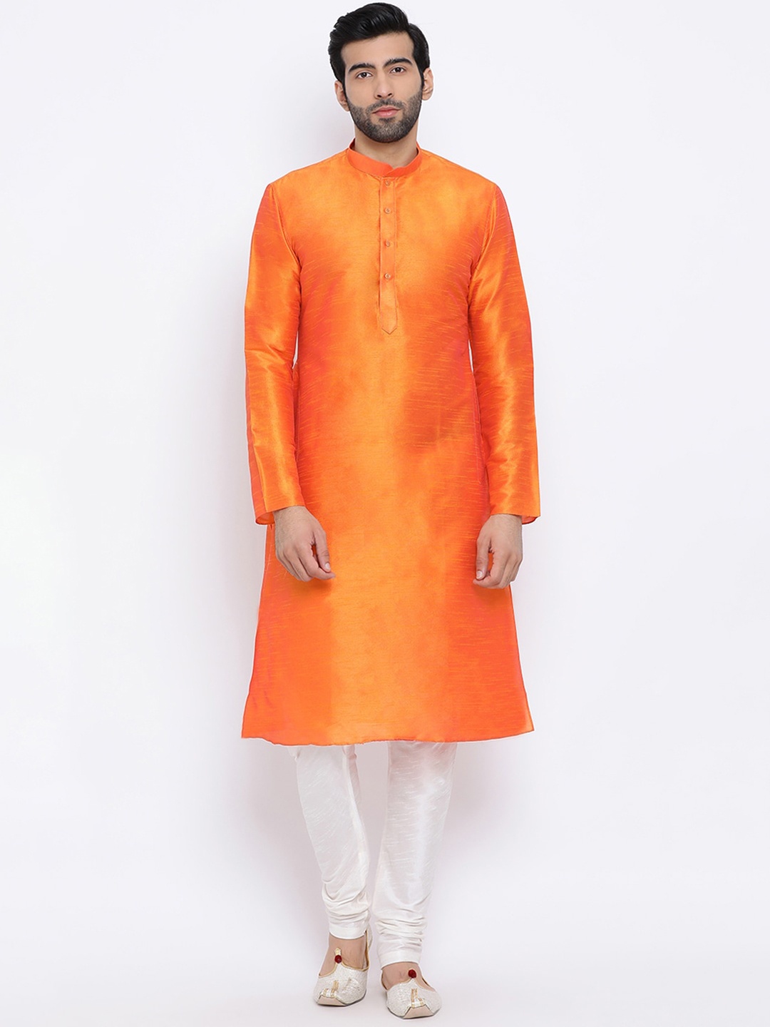 

NAMASKAR Men Orange Solid Dupion Silk Kurta