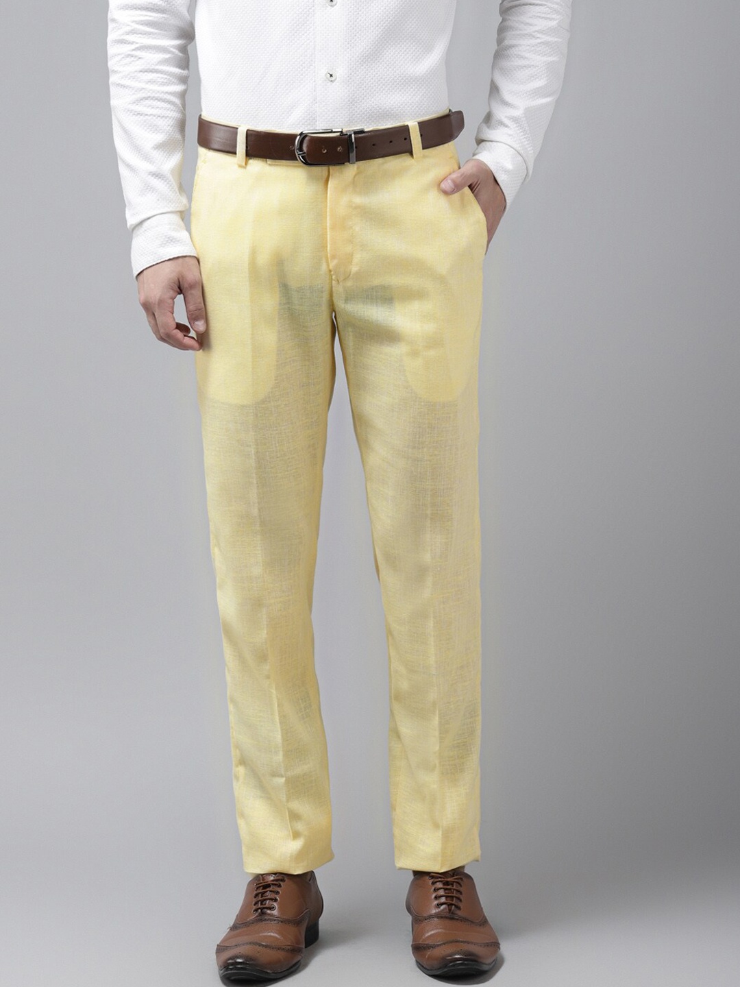 

hangup trend Men Yellow Regular Fit Solid Formal Trousers