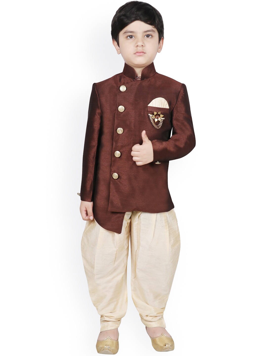 

SG YUVRAJ Boys Brown & Beige Solid Sherwani Set