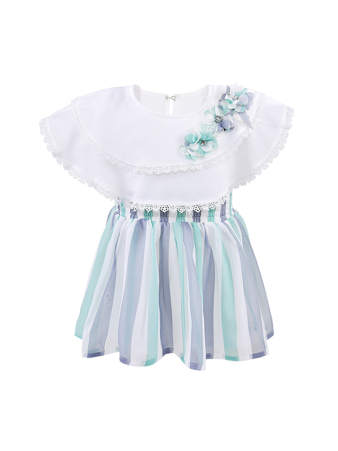 

Wish Karo White & Blue Striped Georgette Dress
