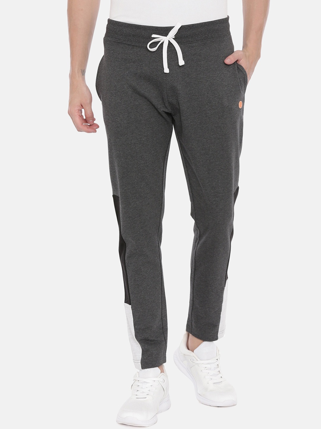 

3PIN Men Charcoal Grey & Black Colourblocked Cotton Track Pants