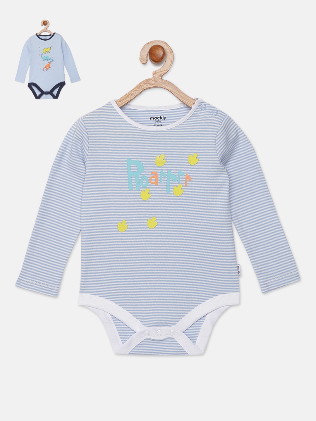 

mackly Infant Boys Pack of 2 Blue & White Printed 100% Cotton Bodysuits