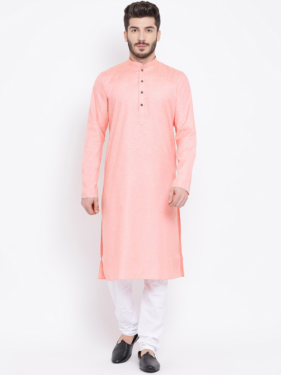 

NAMASKAR Men Pink Cotton Solid Kurta