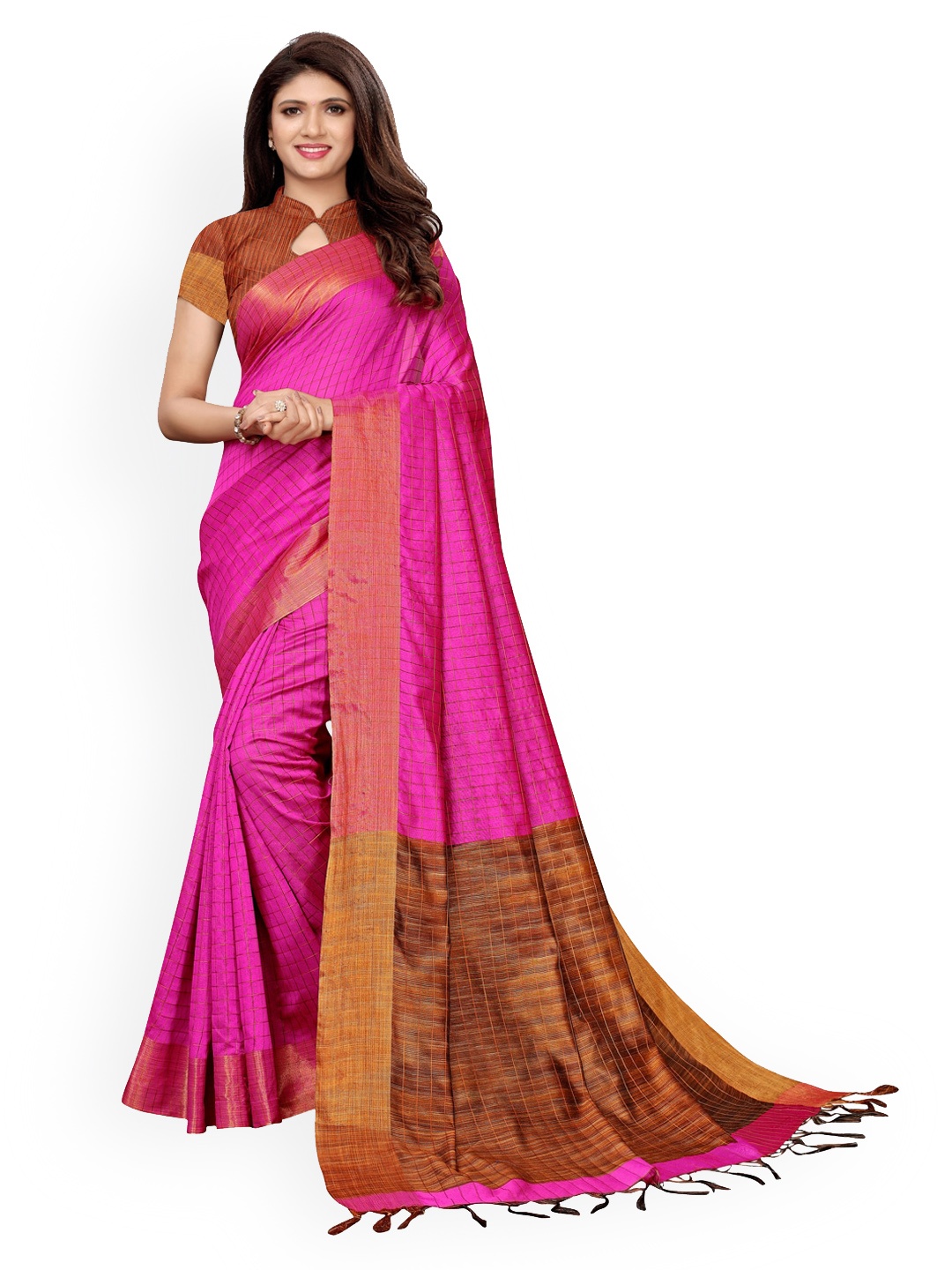 

KALINI Pink Woven Design Chanderi Saree