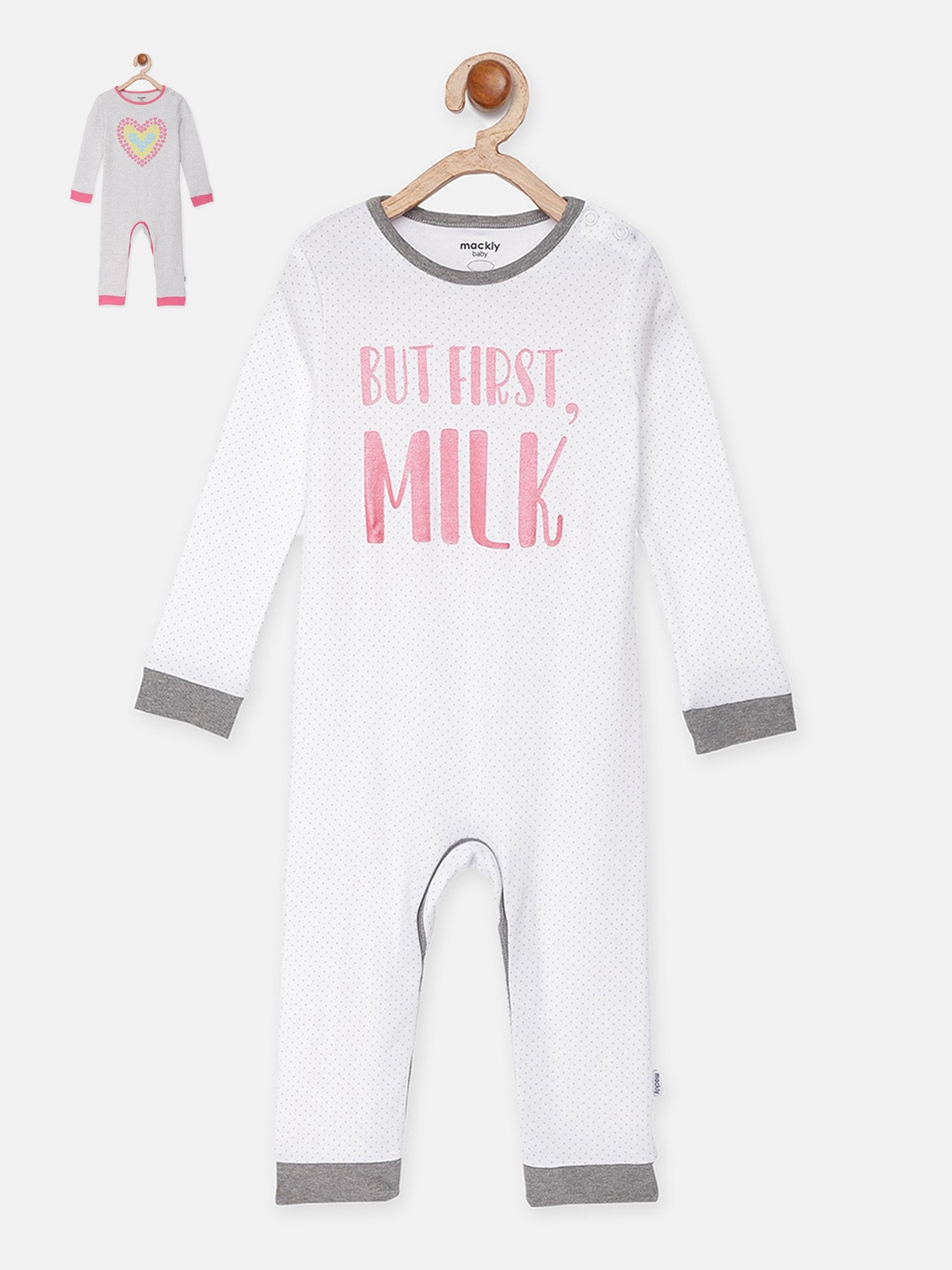 mackly Infant Girls Pack Of 2 Printed 100% Cotton Rompers, Off white