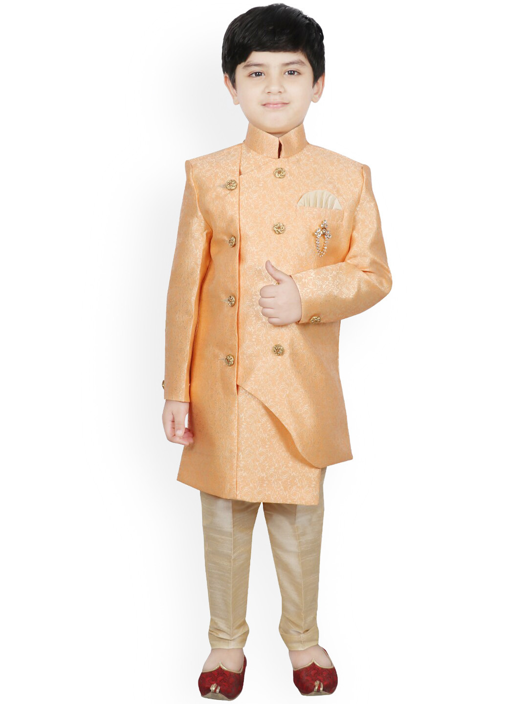 

SG YUVRAJ Boys Orange & Beige Woven-Design Sherwani Set