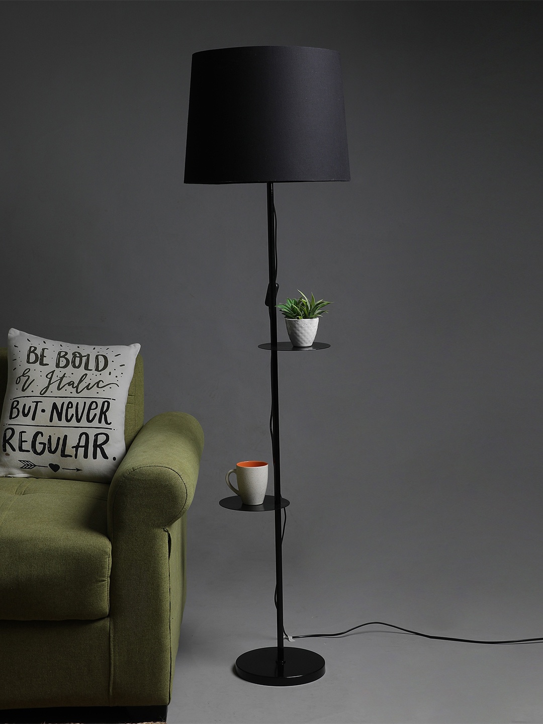 

SANDED EDGE Black Printed Contemporary Shelf Lamp with Shade