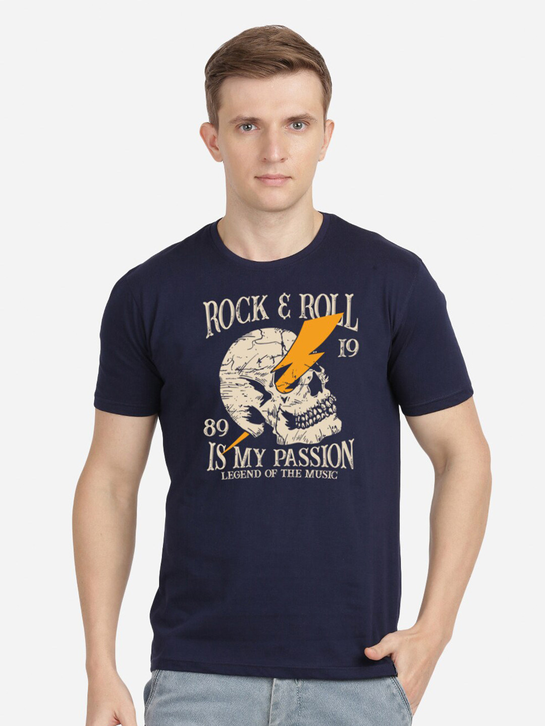 

MASH UNLIMITED Men Navy Blue Printed Round Neck T-shirt