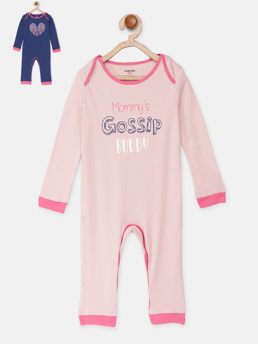 

mackly Girls Pack Of 2 Printed 100% Cotton Rompers, Navy blue