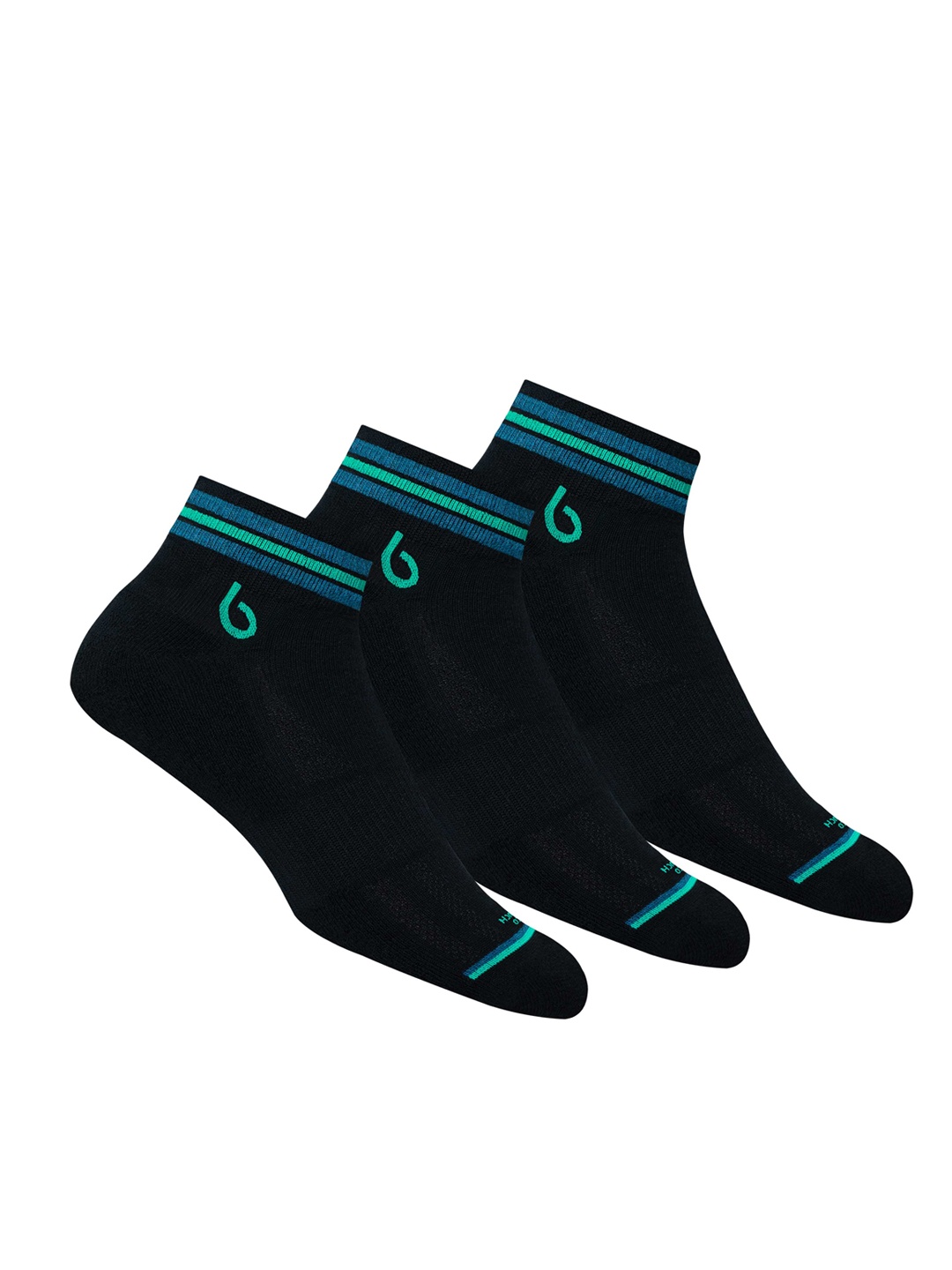 

BAMBOS Men Pack Of 3 Black & Blue Solid Eco Touch Men's High Ankle Socks