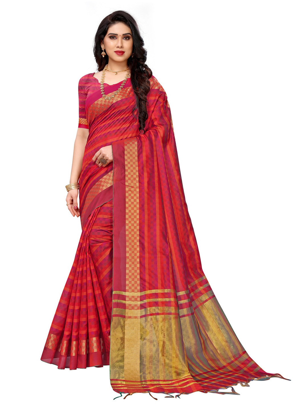 

KALINI Red Poly Silk Printed Kanjeevaram Saree