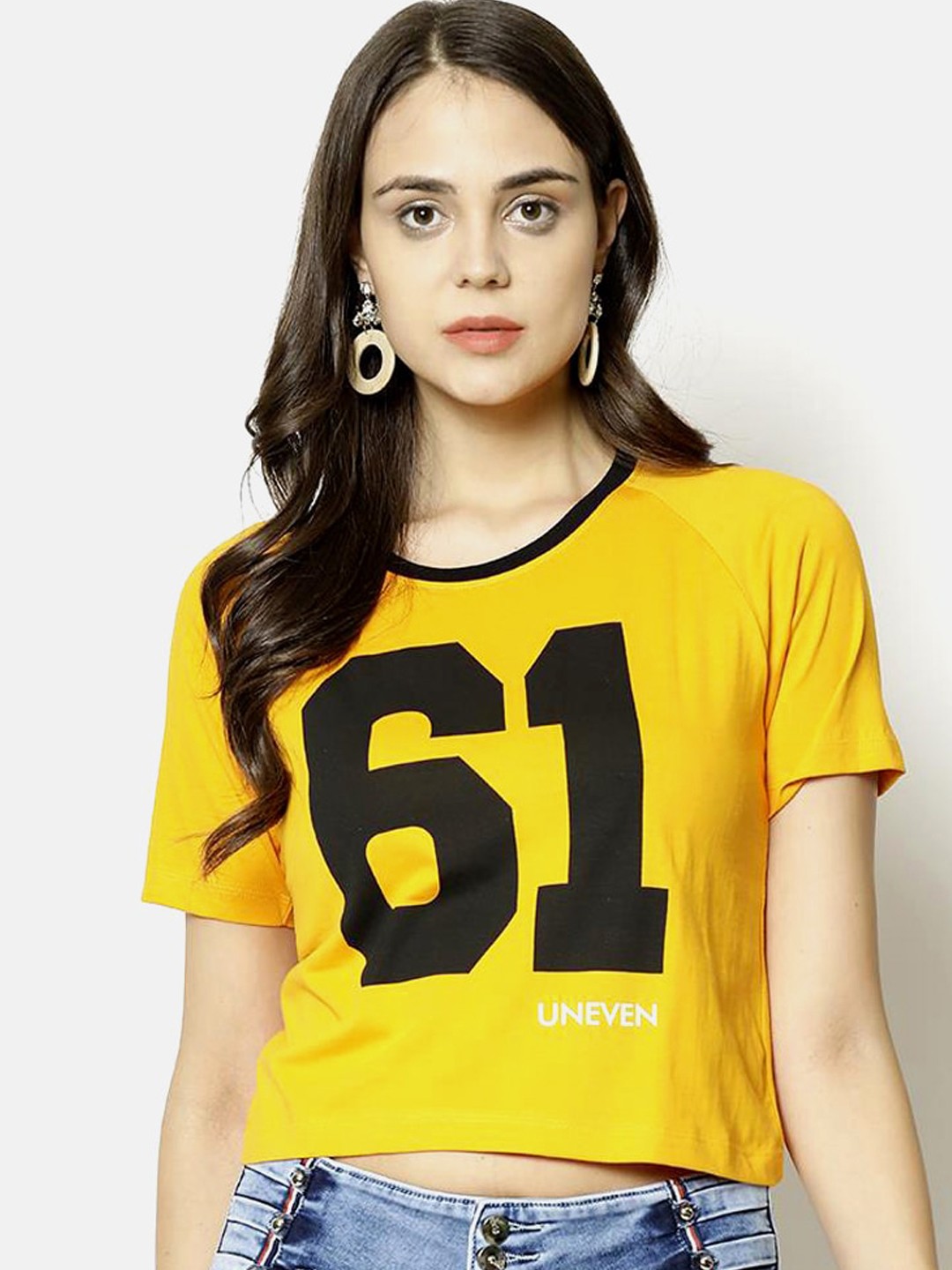 

V2 Value & Variety Yellow & Black Chambray Regular Crop Top