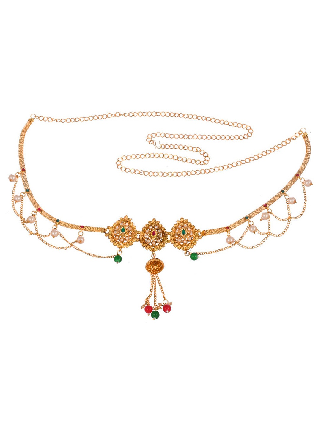 

Silvermerc Designs Gold-Plated Kundan-Studded & Beaded Kanakti Kamarbandh