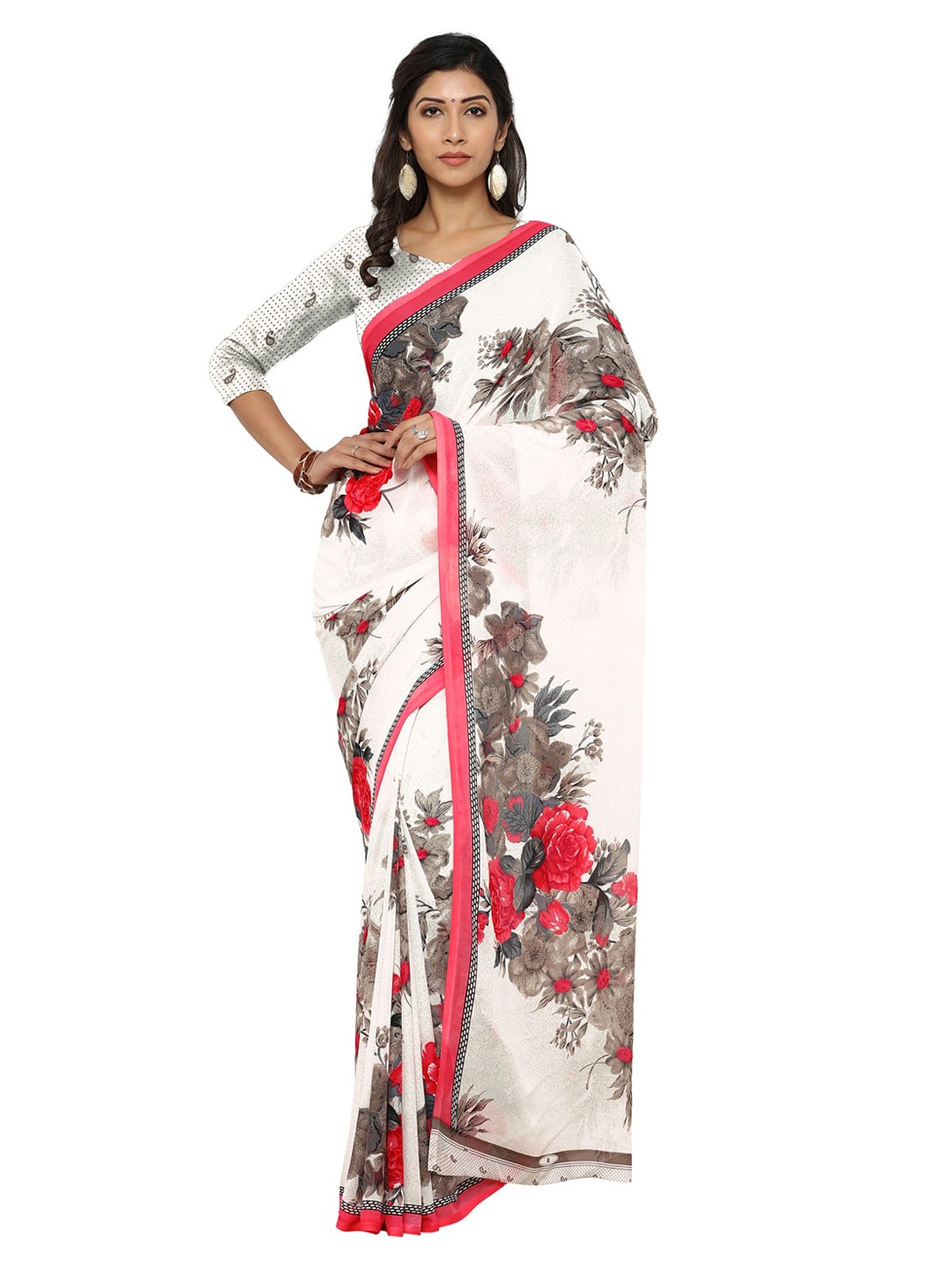 

KALINI Off-White Printed Pure Georgette Saree