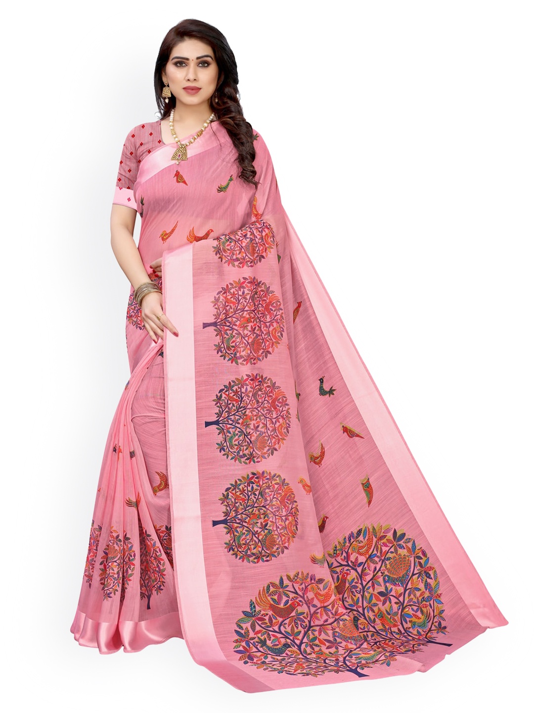 

KALINI Peach-Coloured Printed Saree