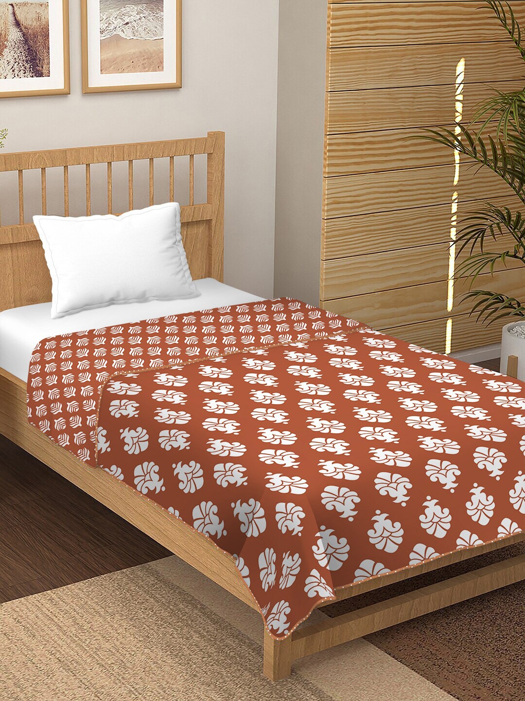 

BELLA CASA Unisex Brown Floral Cotton Single Bedsheet with Pillow Cover