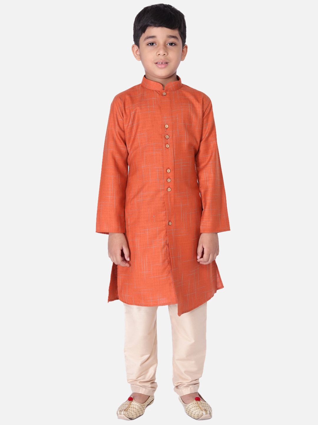 

TABARD Boys Orange & Cream-Coloured Woven Design Cotton Kurta with Churidar