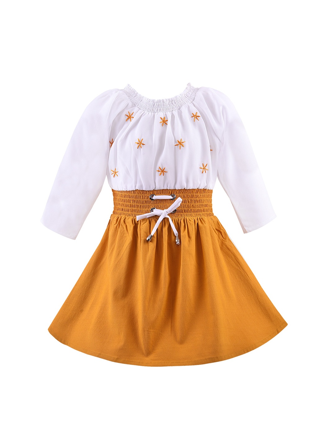 

Wish Karo Yellow & White Embroidered Georgette Dress