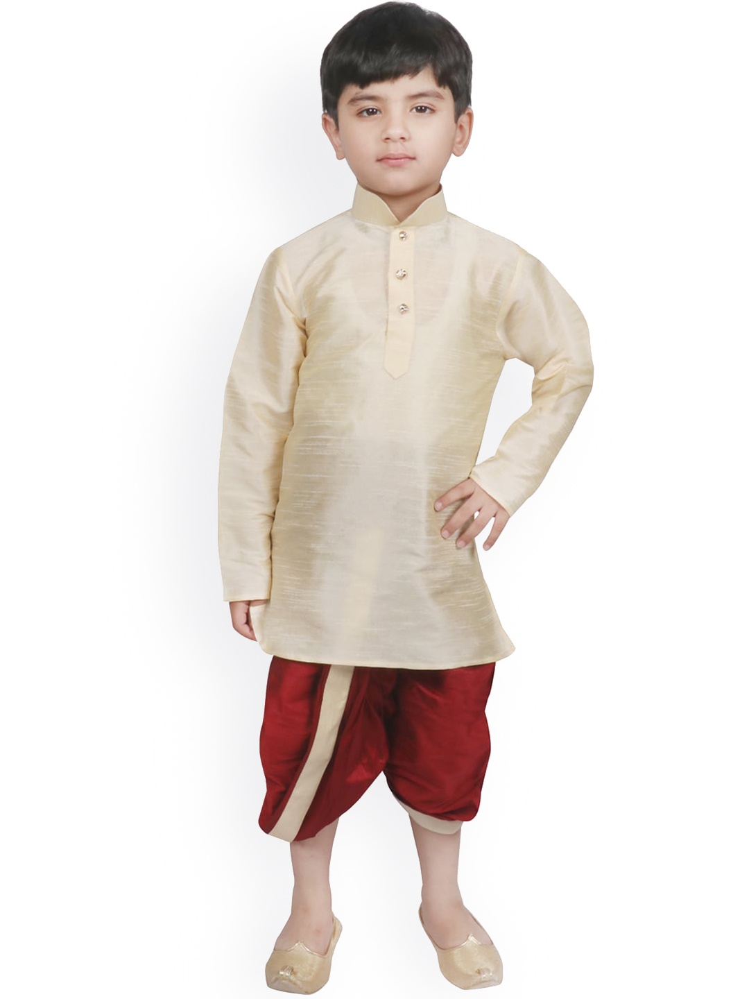 

SG YUVRAJ Boys Beige & Red Solid Kurta with Dhoti Pants