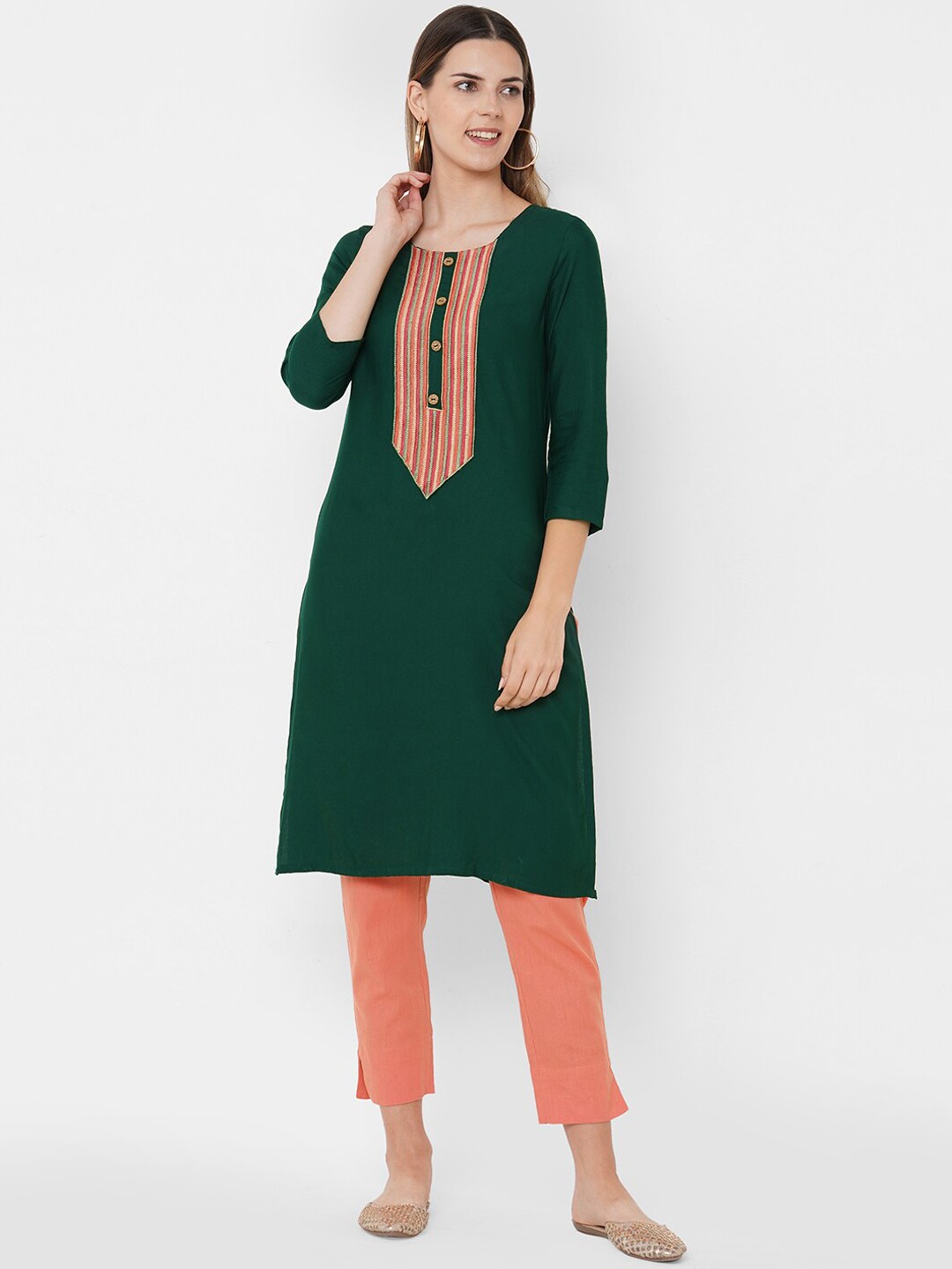 

FASHOR Women Green Solid Kurta