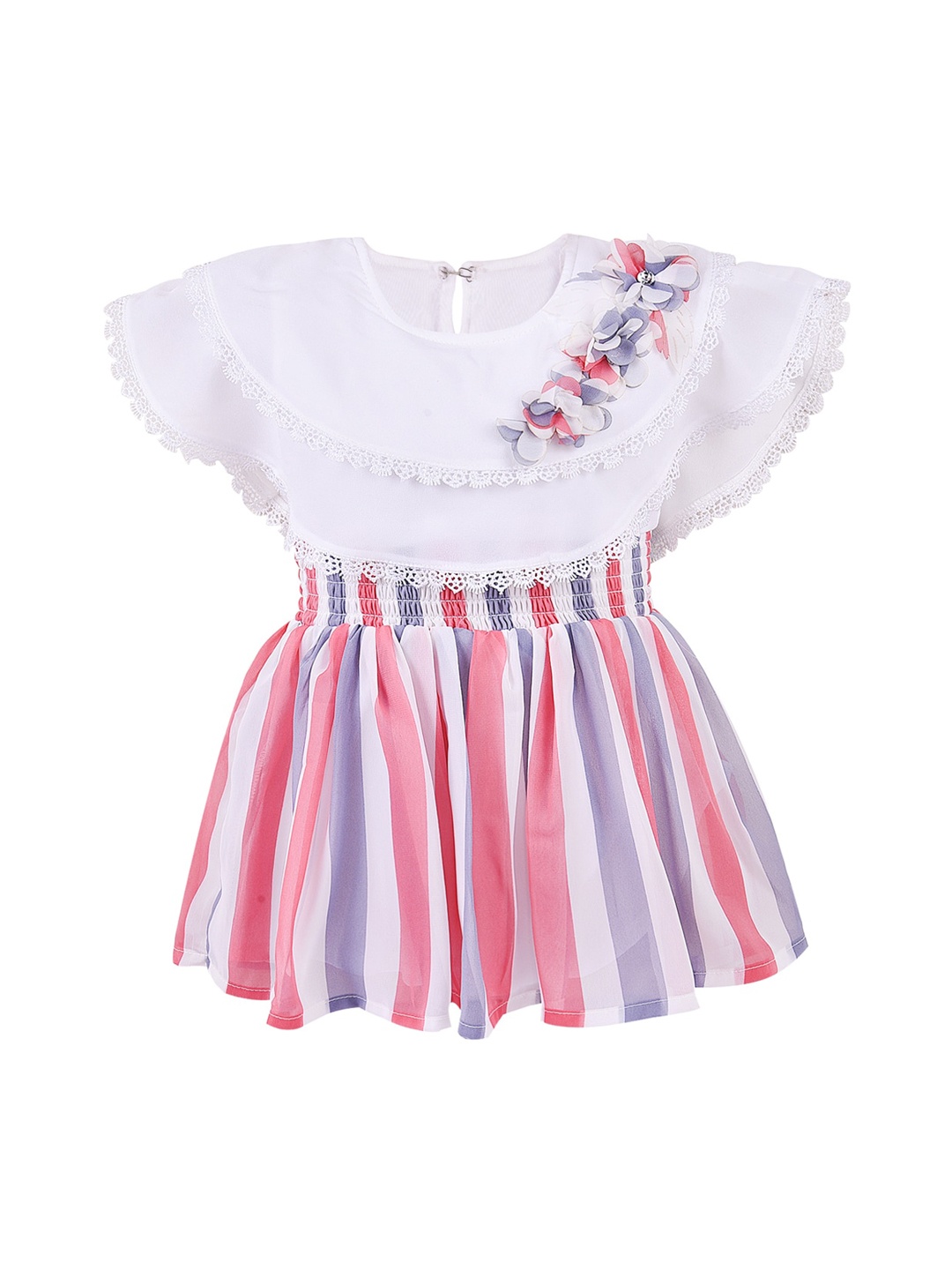

Wish Karo White & Pink Striped Georgette Dress