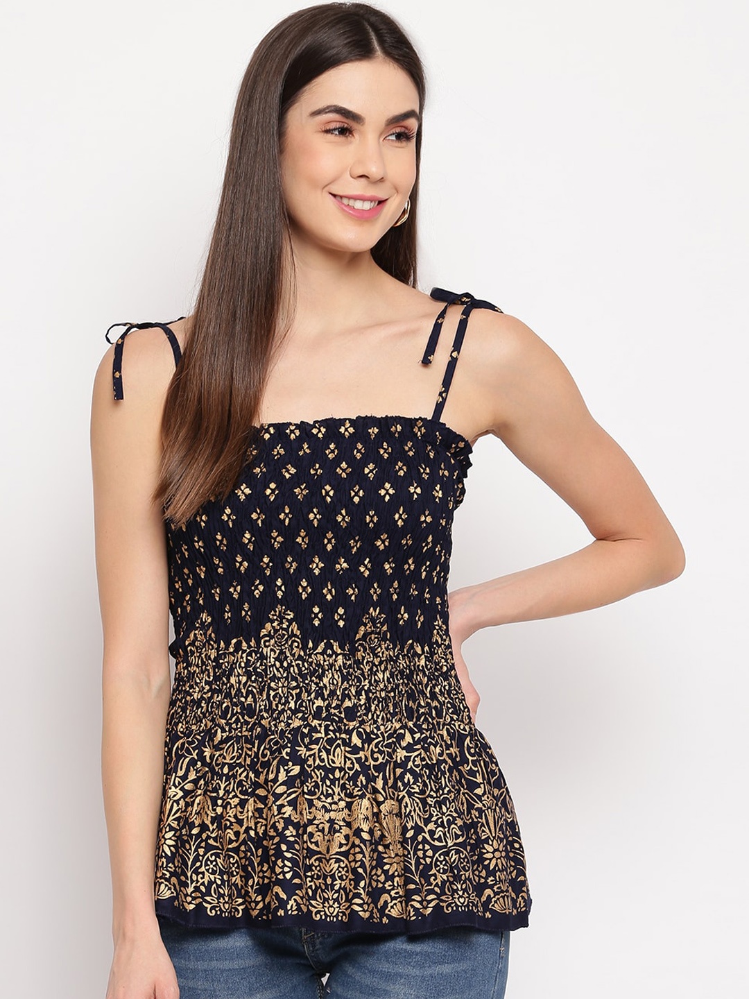 

Aawari Black Printed A-Line Top