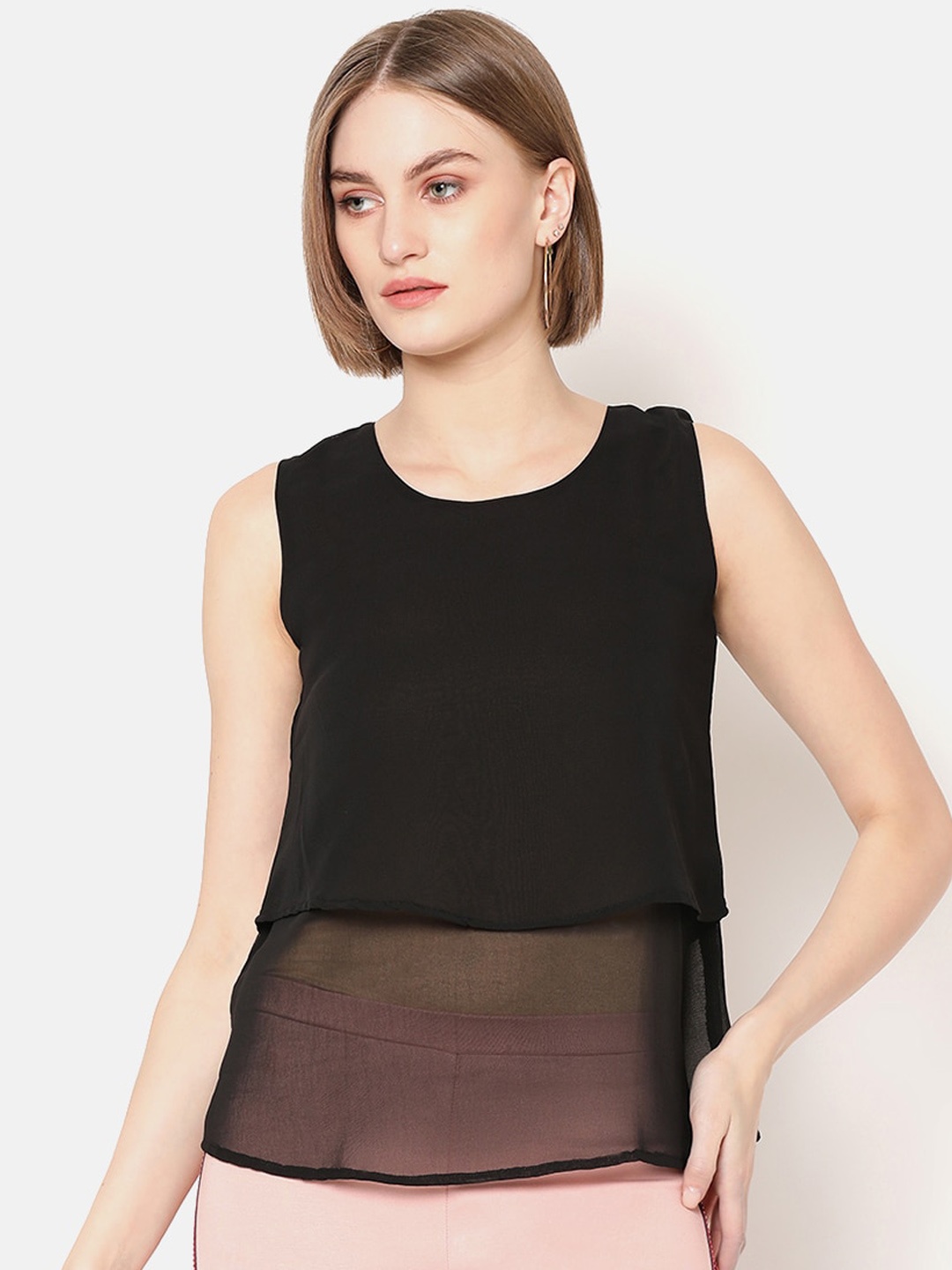 

V2 Value & Variety Black Crepe Tiered Top