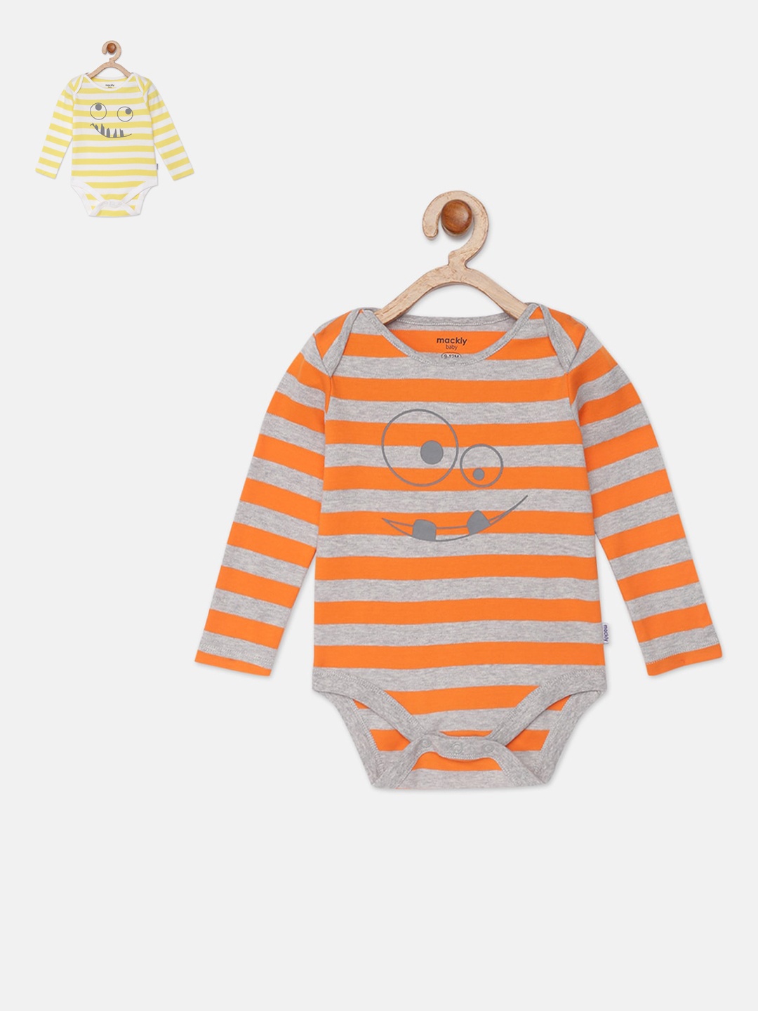 

mackly Infant Boys Pack Of 2 Striped 100% Cotton Bodysuits, Orange