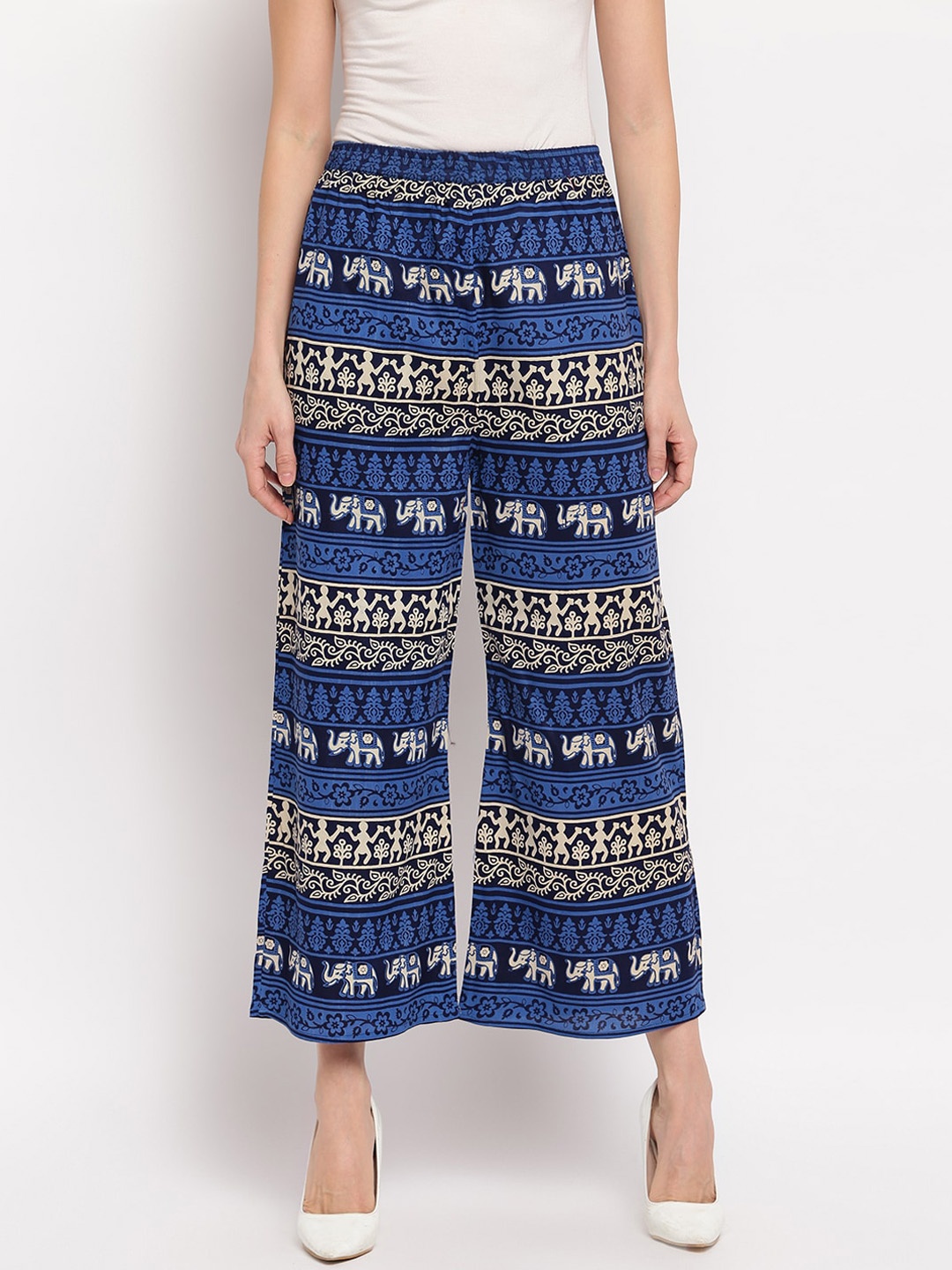 

Aawari Women Blue & White Printed Flared Palazzos