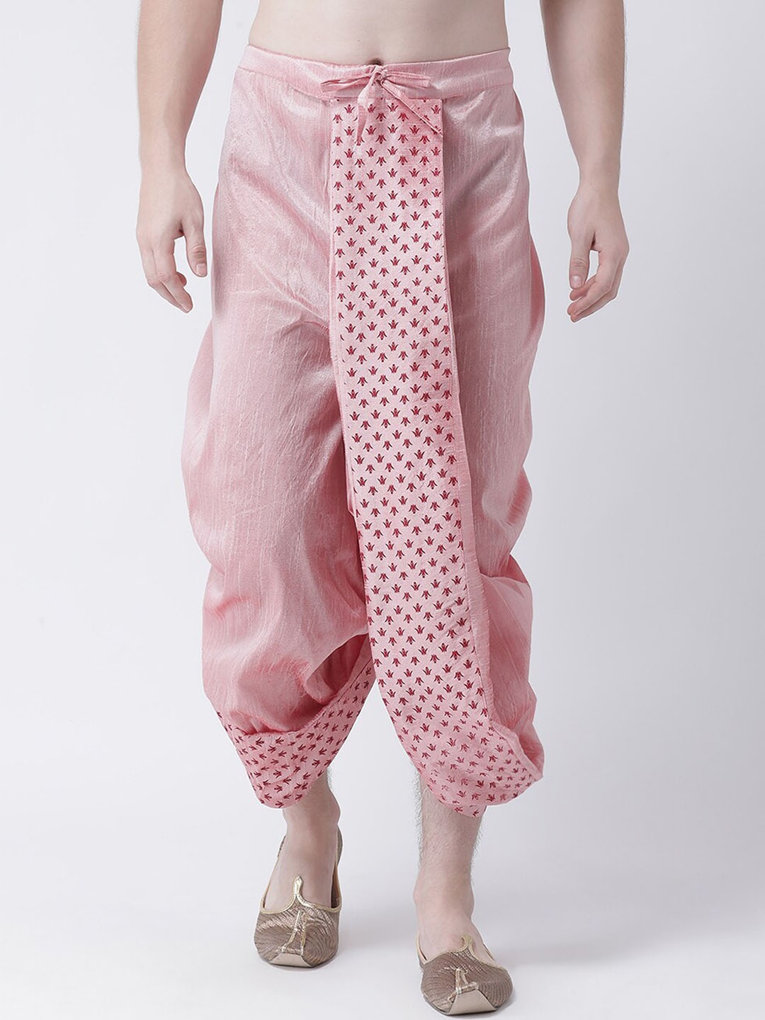 

DEYANN Men Red & Pink Printed Dupion Silk Dhoti