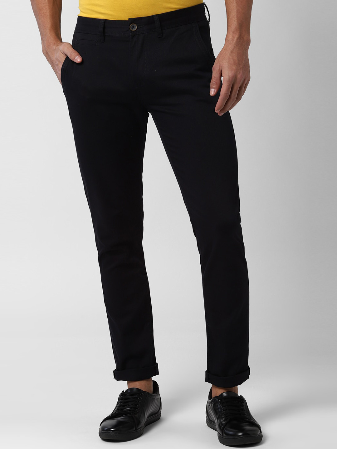

Peter England Casuals Men Black Slim Fit Solid Regular Trousers