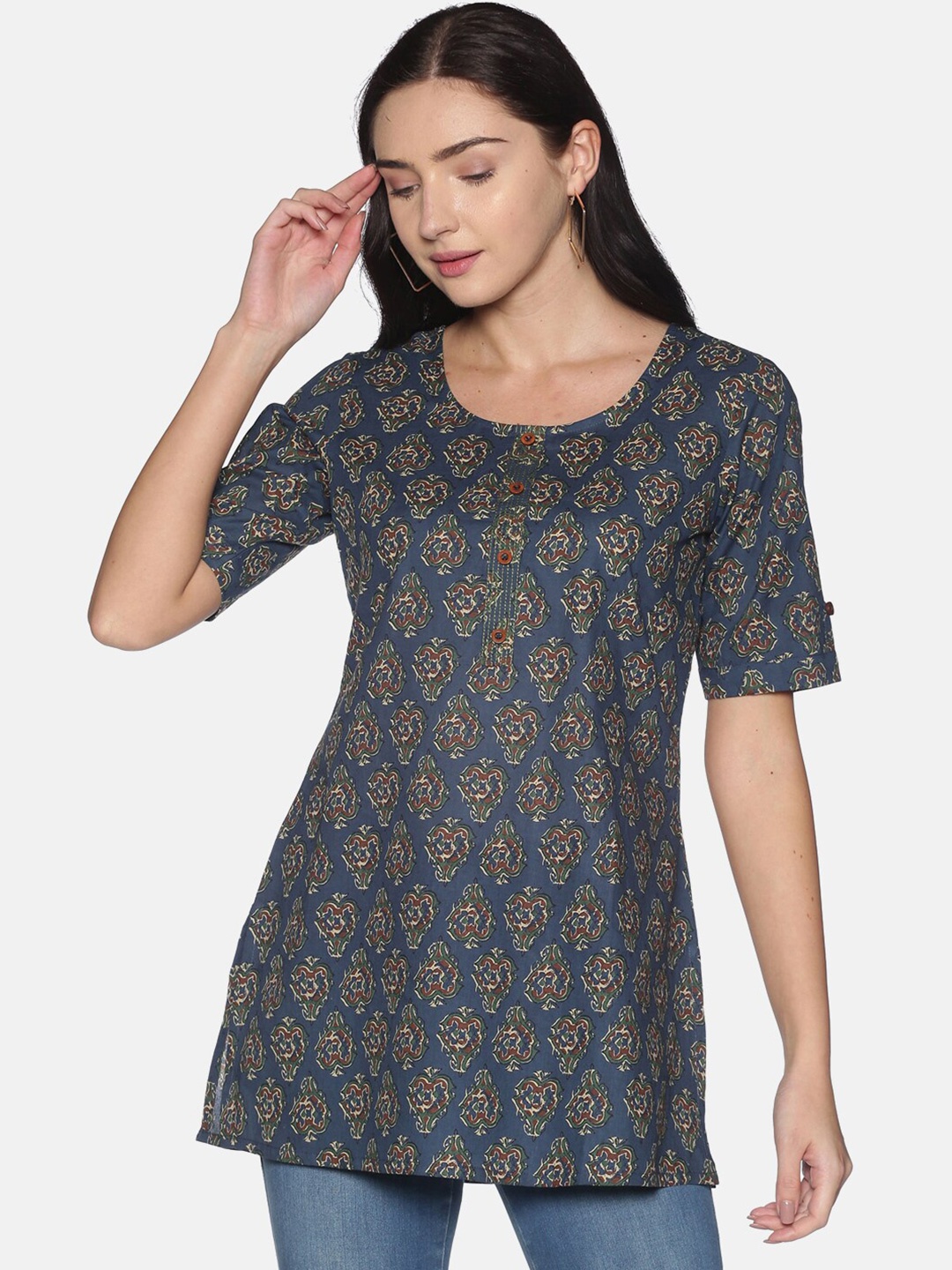 

Saffron Threads Women's Blue & Maroon Printed Tunic