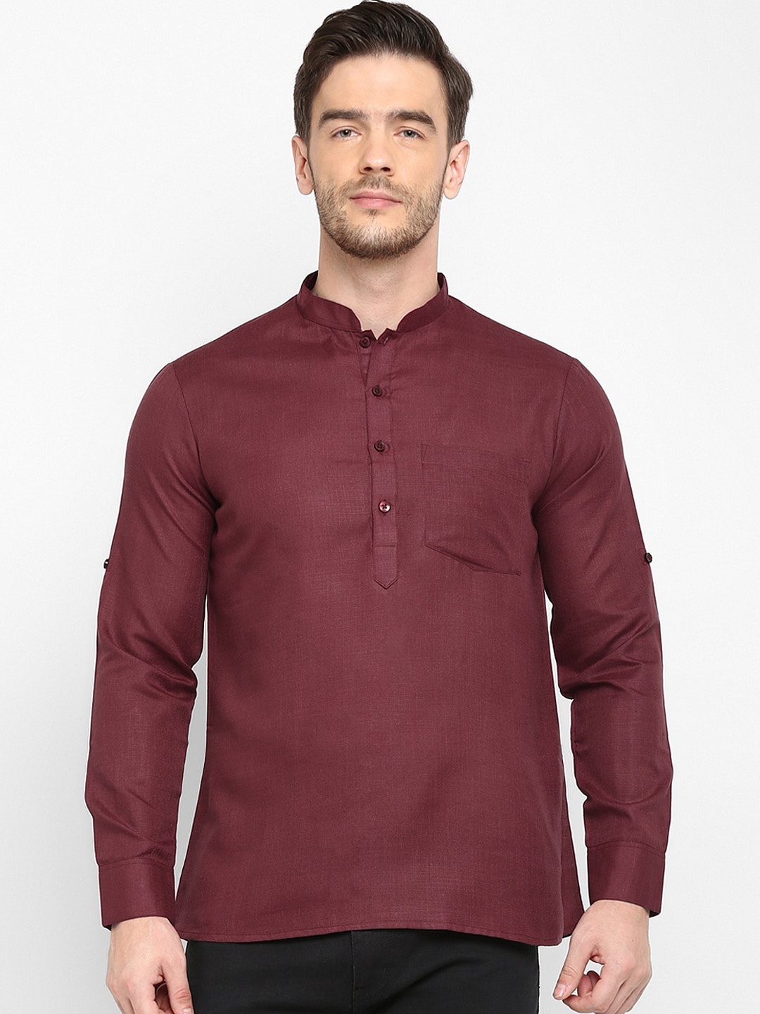 

hangup trend Men Maroon Solid Short Kurta