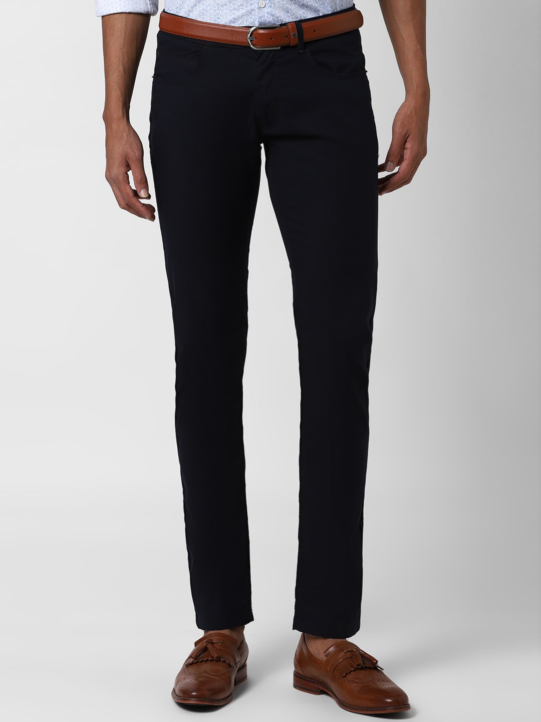 

Peter England Casuals Men Navy Blue Skinny Fit Solid Regular Trousers