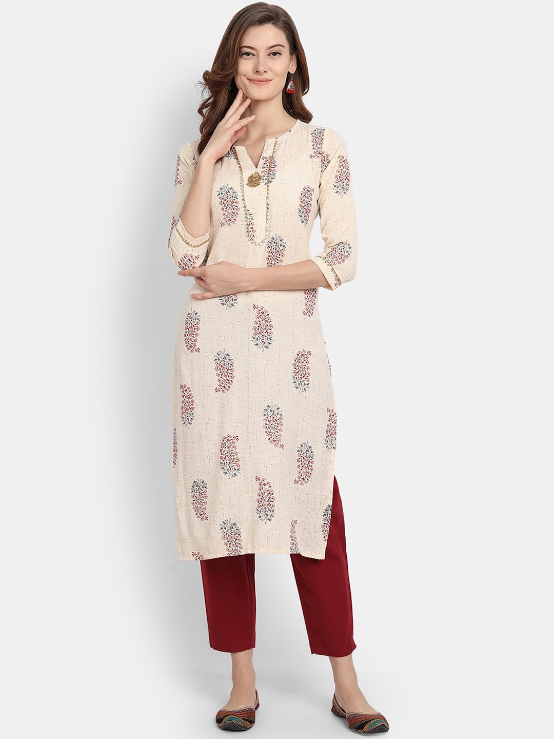 

HK colours of fashion Women Cream-Coloured Ethnic Motifs Printed Straight Kurta