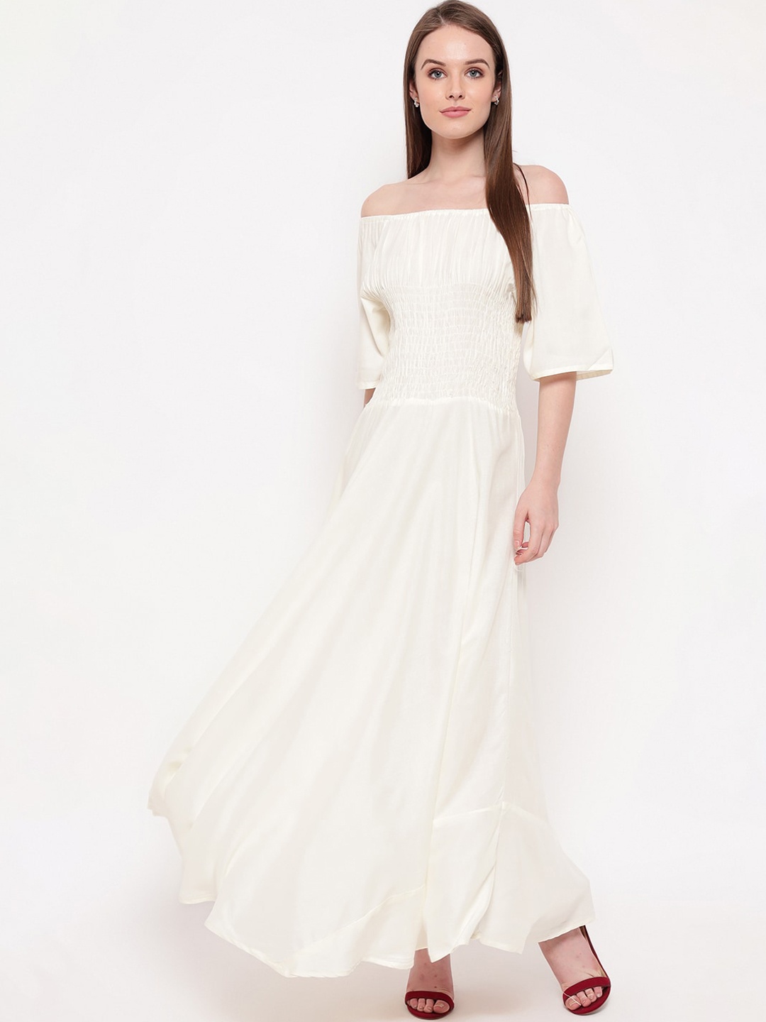 

Aawari Women Cream-Coloured Solid Maxi Dress