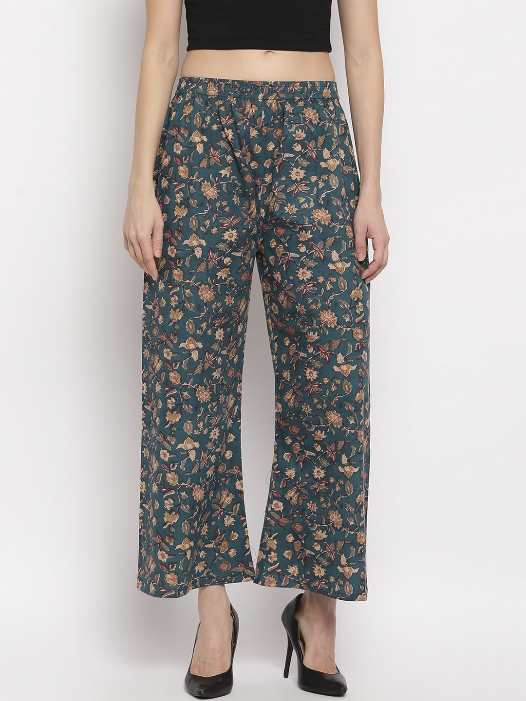 

Aawari Women Green & Beige Printed Straight Palazzos